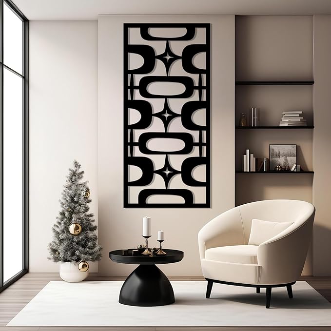 Mid Century Modern Metal Wall Decor, Starburst Metal Wall Art, Large Abstract Geometric Wall Decor, Vintage Starburst Wall Art, Modern Minimalist Mid Century Wall Hanging (White, 53"x25"/135x63cm)