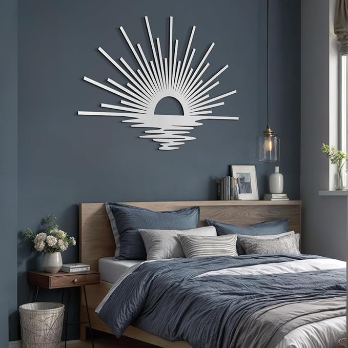 Sun Lines Metal Wall Art, Minimalist Black Sunrise Wall Decor, 3D Shadow Effect, Ready to Hang, Steel Wall Sculpture for Living Room, Bedroom or Entryway