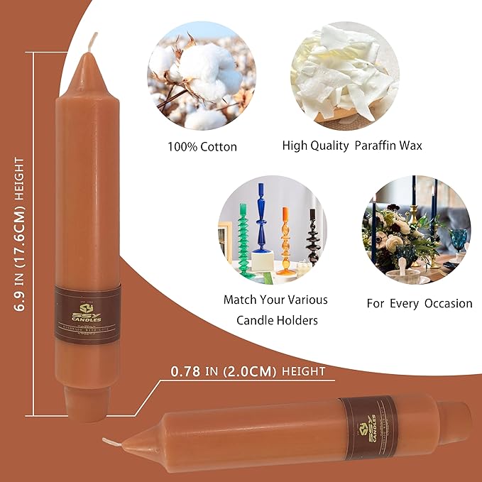 7 Inch Taper Candles Candle Sticks Handmade Unscented Set of 4 Smokeless Long Burning Dripless Tapered Candle for Thanksgiving Day Home Decoration(Orange Brown)