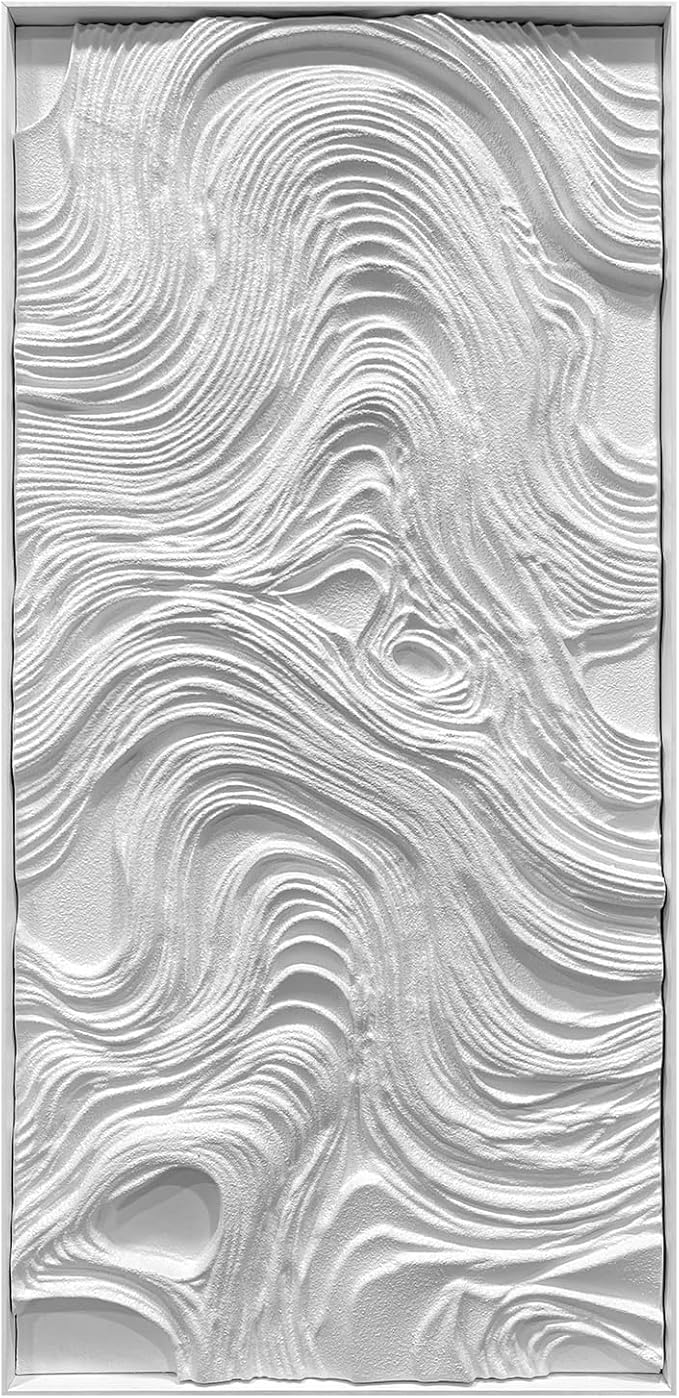 BrightA White wood abstract wave relief wall decoration piece, wooden horizontal wall art large sandstone handmade art piece, aesthetic embellishment for home gallery 23.6"x47.2"