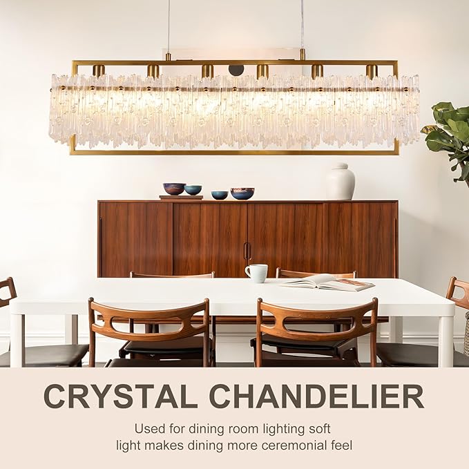 Dining Room Light Fixture 32'' Modern 6-Light Gold Chandelier for Dining Room with E12 Base Compatible with 3000K~6000K (No Bulbs) Linear Farmhouse Lighting for Kitchen Island and Living Room