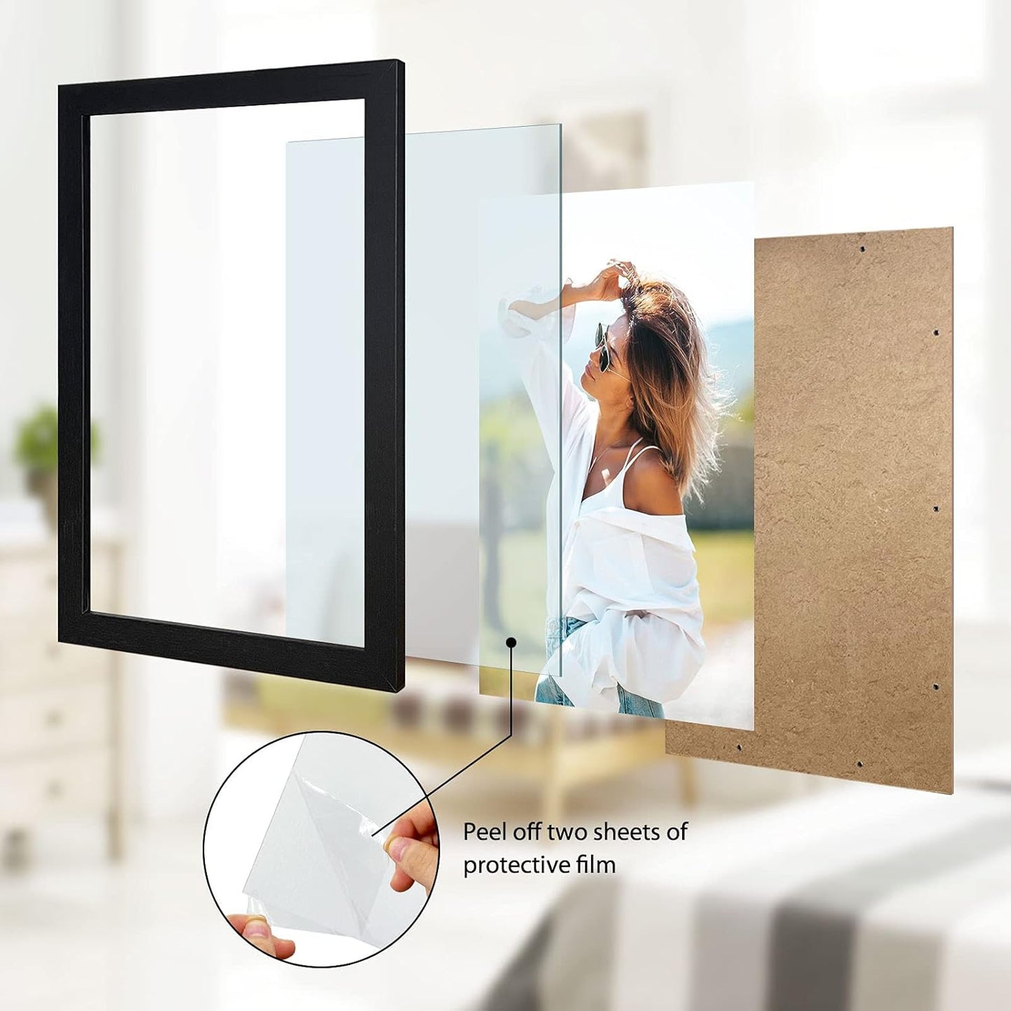 VCK 24x36 Solid Wood Poster Frames Black 3 Pack Picture Frame with Wall Mounting Hanging