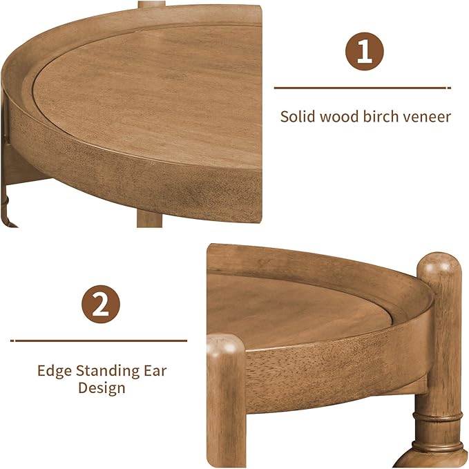 LKTART Nesting End Table for Living Room,Round Solid Wood Frame Nest Side Tables with Storage,Retro Accent Center Table for Small Space Apartment (25''D×24''H-Natural)