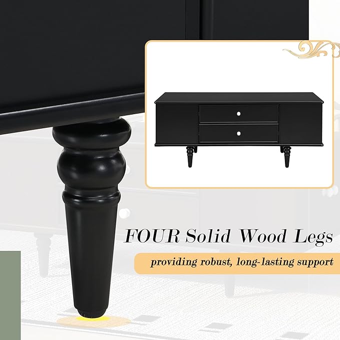 Modern Wooden Coffee Table with Hidden Storage Cabinets and Drawers, 47.2-Inch Rectangular Center Cocktail Table with Solid Wood Legs for Living Room, Black