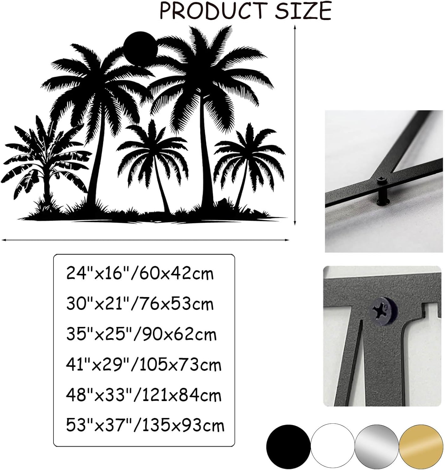 Tuglona Metal Palm Tree with Sunset Wall Decor, Tropical Palm Tree Metal Wall Art, Tropical Wall Decor, Sun Wall Art, Beach Wall Decoration, Coastal Trees Wall Hanging (White, 41"x29"/105x73cm)