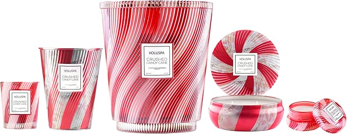 Voluspa Crushed Candy Cane Candle | Classic Boxed Candle | 6.5 Ounces | 40 Hour Burn Time |Coconut Wax for Clean Burning | Non-Toxic