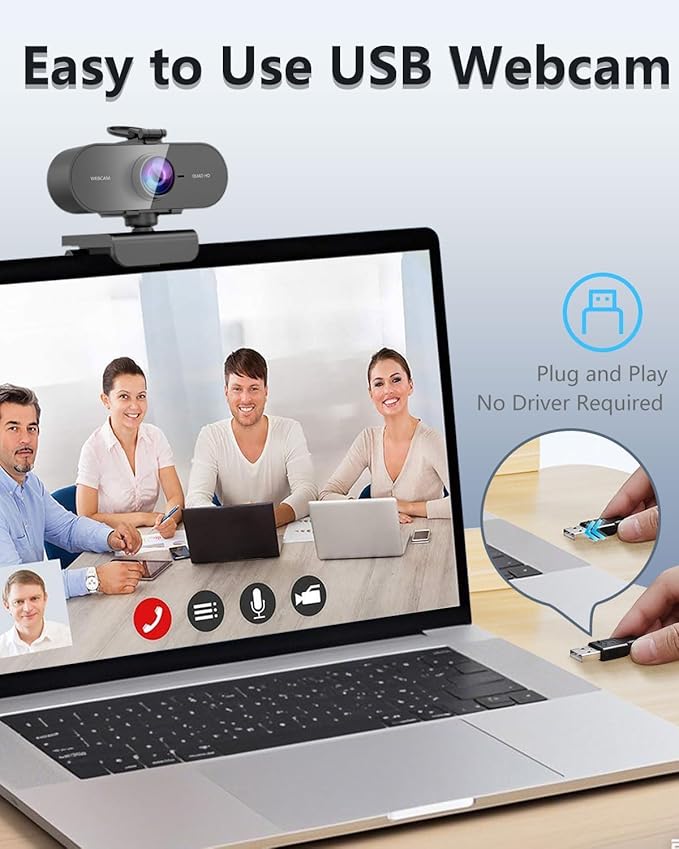 2K Webcam for pc with Microphone,Privacy Cover Slider Streaming Web cam for Mac Laptop,USB External Computer Camera for Desktop,Best Full Hd face cam for Video Conference,Gaming,Zoom,Teams
