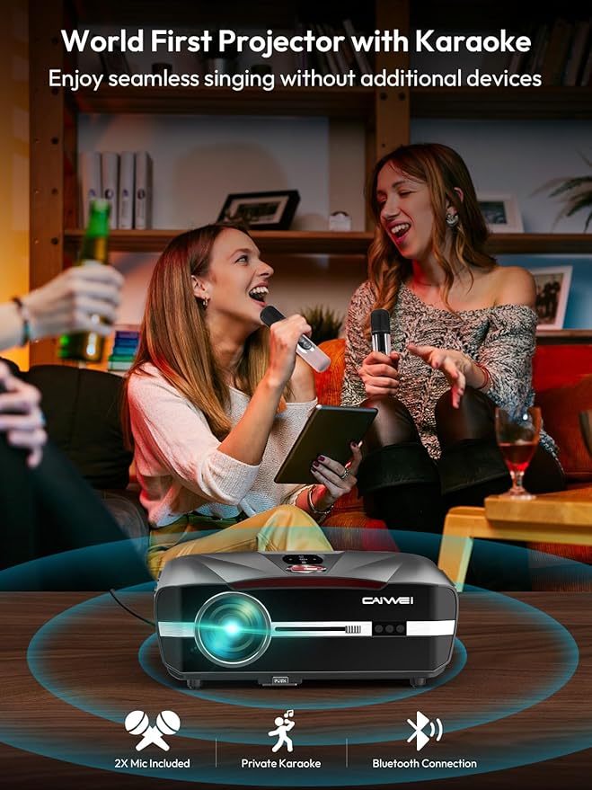 Smart Daylight Projector 2300 ANSI Lumen with WIFI6 Android TV & Auto Focus, 4K Support Home Theater Proyector Indoor Outdoor Movie Gaming Karaoke, Bluetooth 5.2 DSP Speaker Ceiling HDMI/USB/Phone/PC