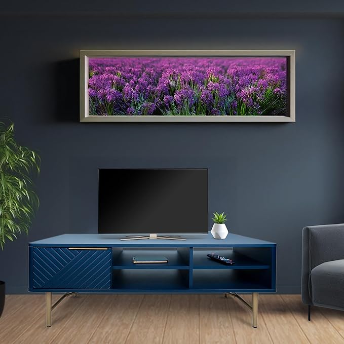 Modern Coffee Table with Storage - Dark Blue Matte Finish with Gold-Tipped Legs, Square Coffee Table for Living Room and Farmhouse with Storage Compartment and Adjustable Shelves