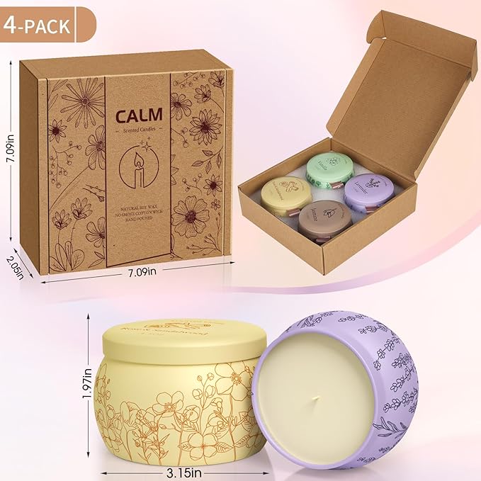Scented Candles for Mom, 17.6oz Romantic Candles for Women Girl Candle Set, 120H Burning, Soy Candle for Home Scented, Christmas, Birthday, Lavender | Vanilla | Rose & Sandalwood | Jasmine -4 Pack