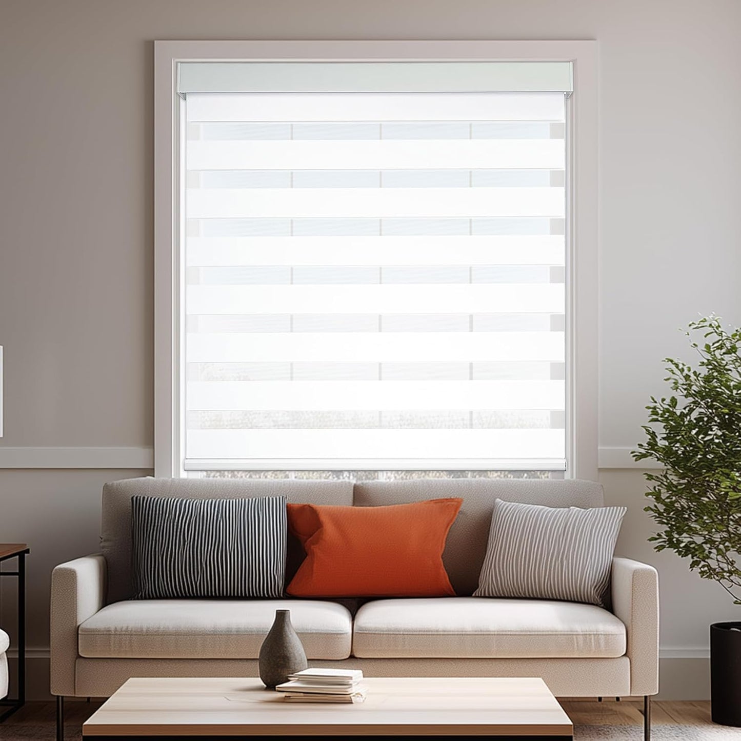 HESTIA Cordless Zebra Blinds Light Filtering Roller Shades Blackout Indoor Window Blind for Home Office,White,28" W x 54" H