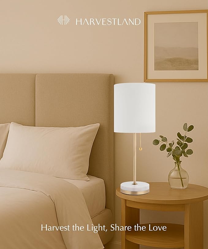HarvestLand Pure 21” Table Lamps for Living Room and Bedroom – Farmhouse End Table Lamps for Nightstands or Sofa Side – Bedside Lamps, Decorative lamp, Living Room Lamps for end Tables