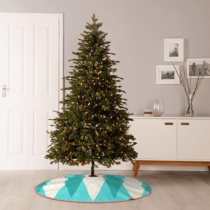 Faux Linen Christmas Tree Skirt, Mid Century Modern Argyle Xmas Tree Base Cover for Indoor Outdoor Holiday Party & Home Decoration 36"