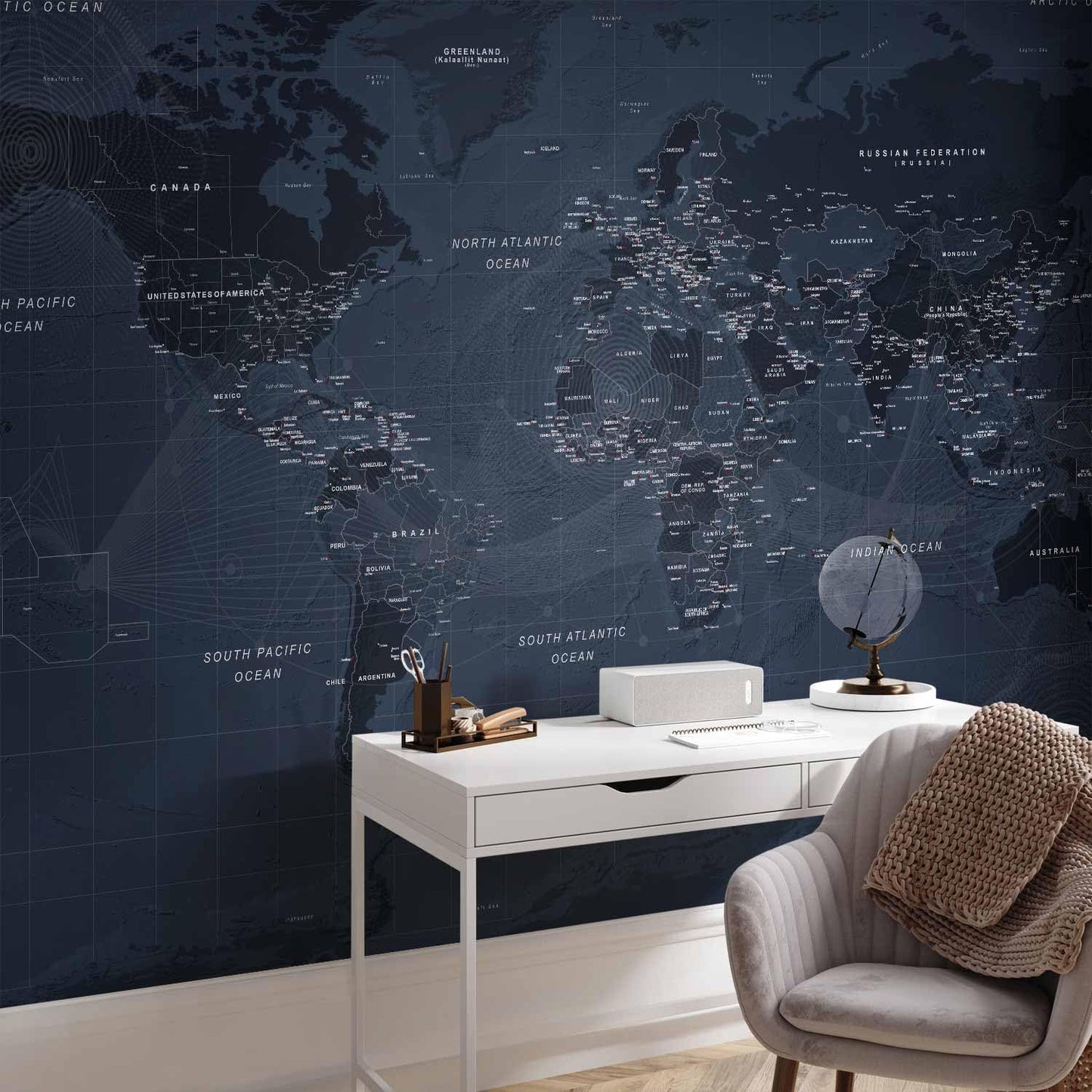 artgeist Premium Wall Mural World Map 118x83 in - XXL Non-Woven Wallpaper Fleece Wall Decor Photo Print Picture Image Design Home Map of The World k-A-0123-a-a
