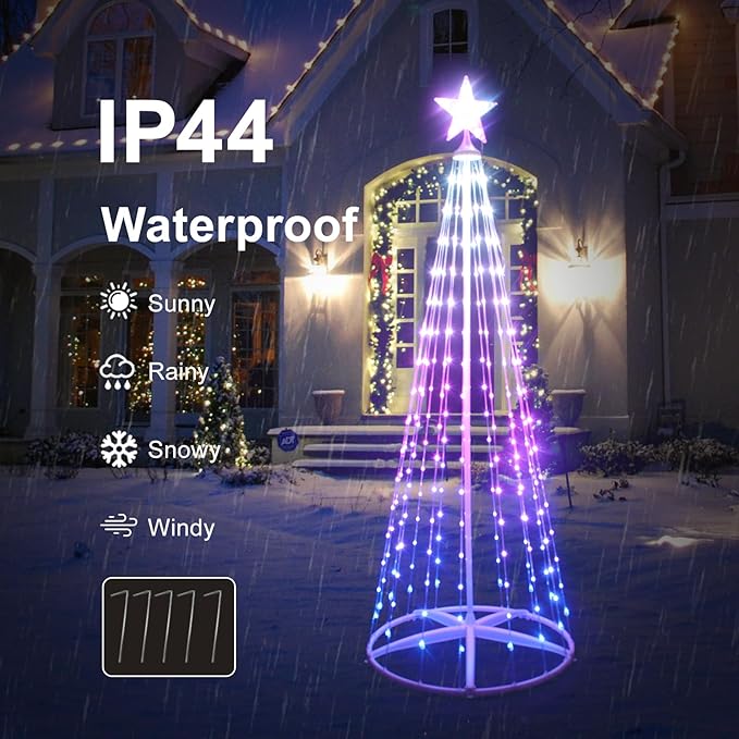 Lighted Christmas Cone Tree, 8FT Outdoor Christmas Tree with 396 RGB LED Lights, Multicolor Christmas Lights APP & Remote Control, Music Rhythm, Outside Decorations for Yard Patio Garden Xmas Decor