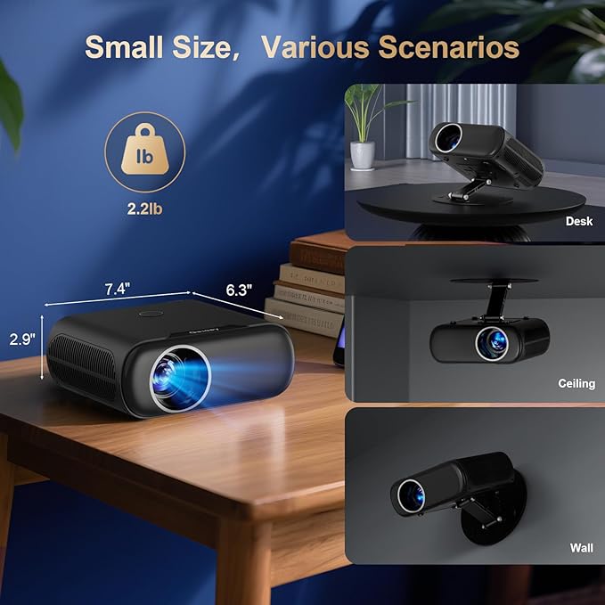 [Built-in Apps/GoogIe TV/1500ANSI] Smart Projector 4K Supported with WiFi and Bluetooth, GoogIe Voice, Zoom&Keystone, 180°Stand, HDR10, Goiaey C26 Portable Mini Projector for Movie/Home Theater Use