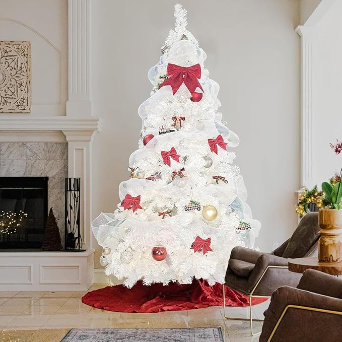 BESTHLS 7 FT White Christmas Tree Artificial Christmas Tree Pine for Holiday Decoration with Metal Stand and 1100 Branch Tips (7 Feet)