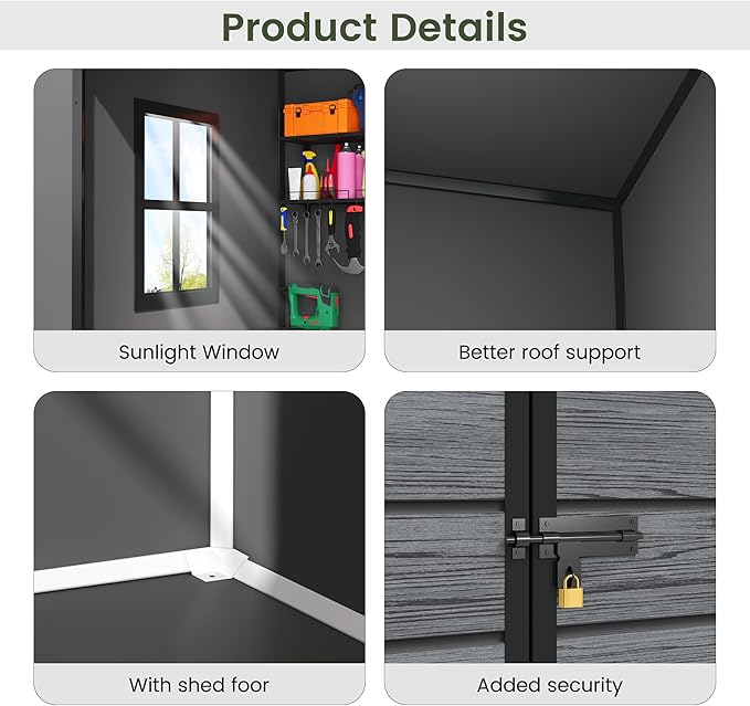 Amopatio Outdoor Storage Shed with Floor,5x3 FT Lockable Plastic Tool Shed with Ventilation,Waterproof Resin Garden Sheds for Backyard,Patio,Lawn and Bike Dark Grey