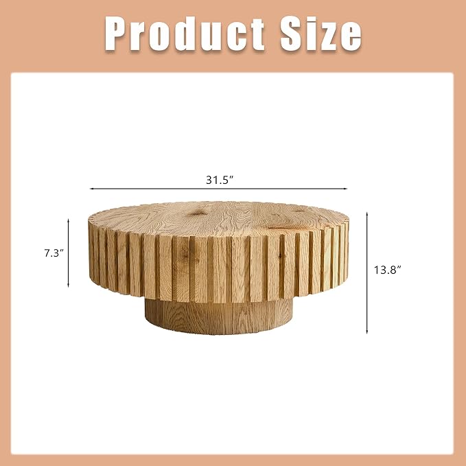 WILLIAMSPACE 31.4" Round Coffee Table for Living Room, Modern Wood Drum Center Table, Accent Side Tea Table for Apartment, Natural Wood Texture, Stable & Durable, Easy to Assemble - Natural
