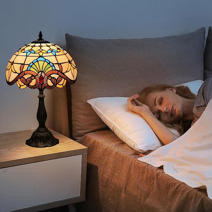 Tiffany Style Lamp 12 Inches,Yellow Stained Glass Table Lamp, Baroque Style Desk Lamp for Bedroom,Living Room,Home Office