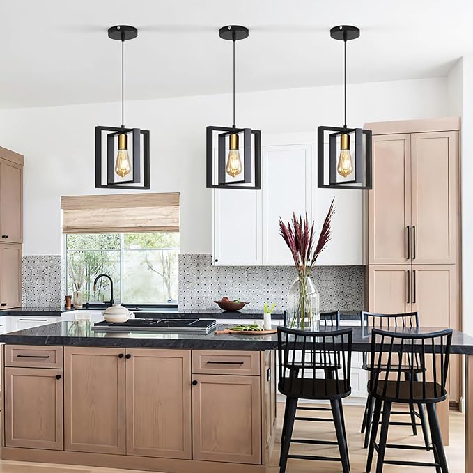 Black Industrial Farmhouse Pendant Light, Vintage Metal Rustic Hanging Light, Adjustable Height Kitchen Island Pendant Lights Fixture, Mini Ceiling Lamp for Entryway, Dining Room, Foyer