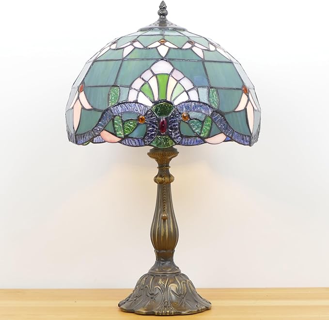 Tiffany Lamp Stained Glass Table Lamp Antique Bedside Reading Light W12H19 Inches (Baroque Style)