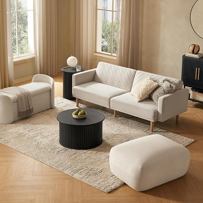 mopio Quin Collection: The Epitome of Mid-Century Modern Furniture. Complete with Rounded Table top Edge, and Tambour Design (Black, Round)