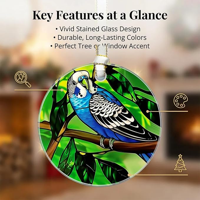 Parrot Christmas Ornaments 2025, Stained Glass Christmas Tree Decorations, Exchange for Women, Men, Collectible Dated Year Ornaments for Tree - Glass Hanging Ornament