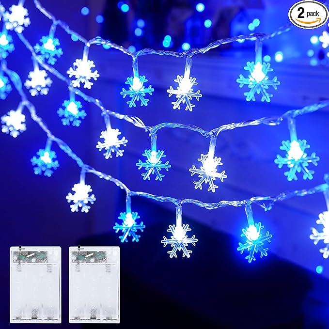 Minetom 2 Pack Snowflakes Christmas Lights,14 Ft 30 LED Christmas Lights, Waterproof Snowflakes Holiday Lights, Shatterproof Xmas Fairy Lights for Indoor Deco