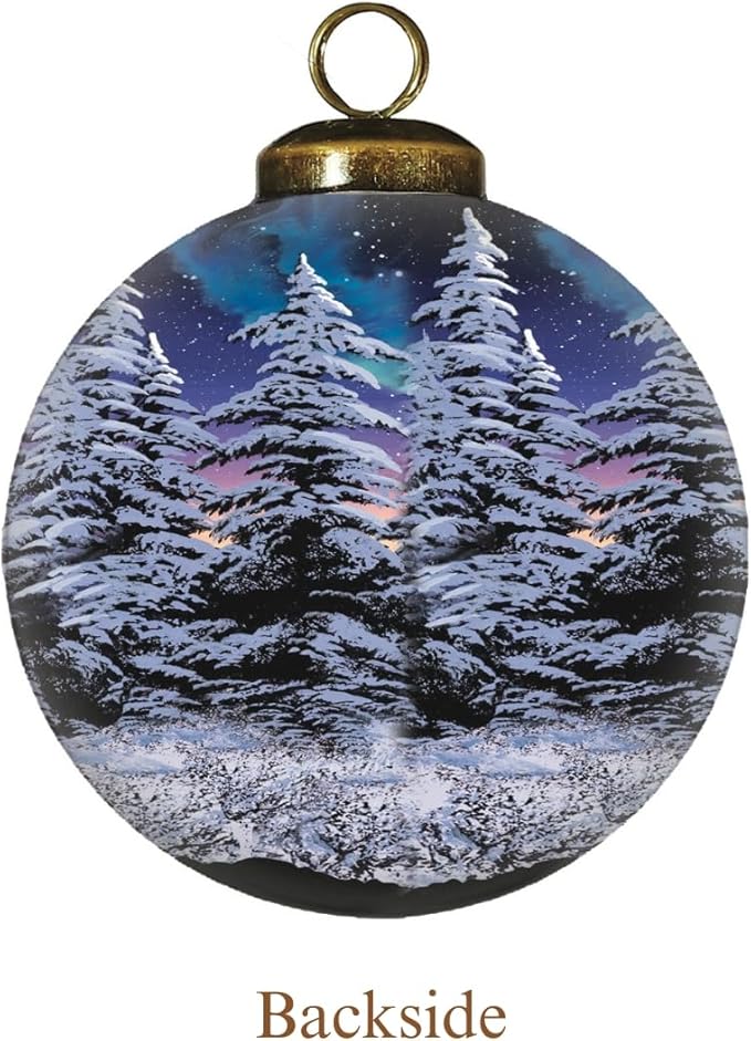 Moose Christmas Ornament – Northern Lights Winter Forest Scene – Reverse Hand-Painted Glass Wildlife Holiday Decoration – Gift-Ready with Keepsake Box