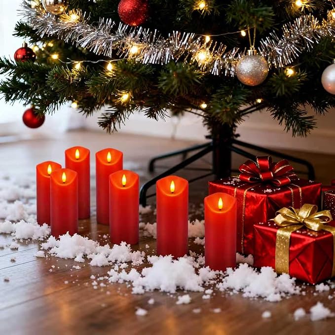 24-Pack Red Flameless LED Candles with Remote - Realistic Flickering Battery - Operated Pillar Candles for Christmas, Home Decor, Weddings, Parties.
