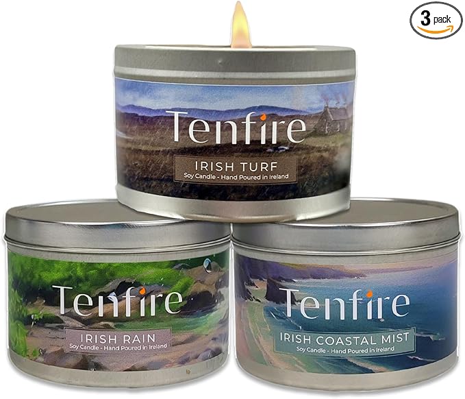 Irish Candles Gift Set of 3 – HandPoured Soy Wax Scented Candles - Irish Turf, Coastal Mist & Rain – 120H Burning, Soy Candle for Home Scented, Best Gift for Relaxation & Home Décor