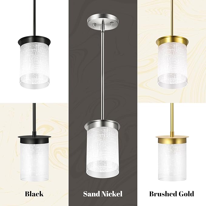 Modern Pendant Light Glass Shade, for Kitchen,Dining Room,Bedroom, Bar,Office,Farmhouse,Sand Nickel,4.72 Inch Shade 40 Inch Cord(Glass is Treated with Cloth Patterns)