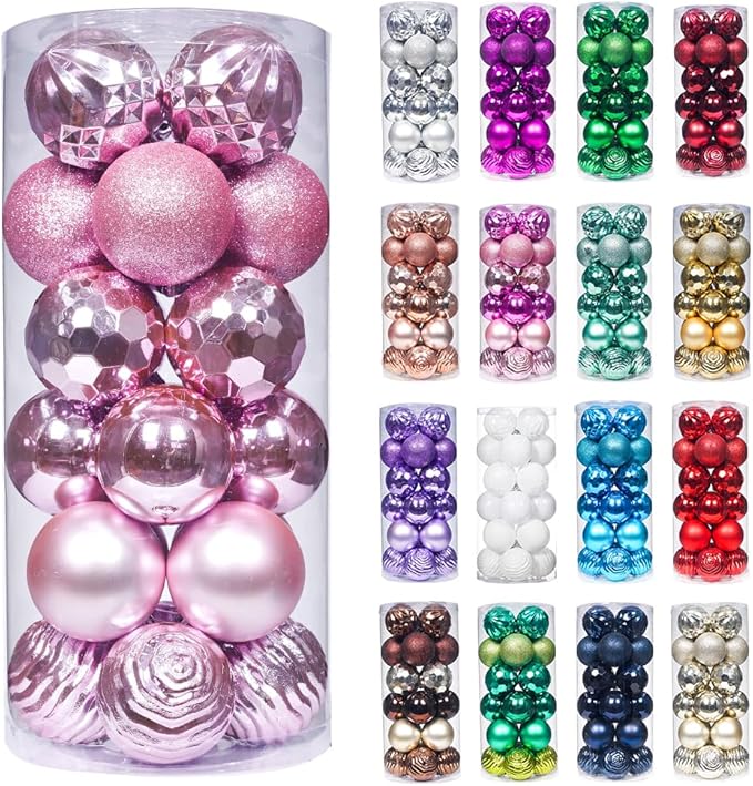 XmasExp 60mm/2.36" Christmas Ball Ornaments Shatterproof Christmas Ornaments Set Decorations for Xmas Tree Balls - 24ct (2.36'', Pink)