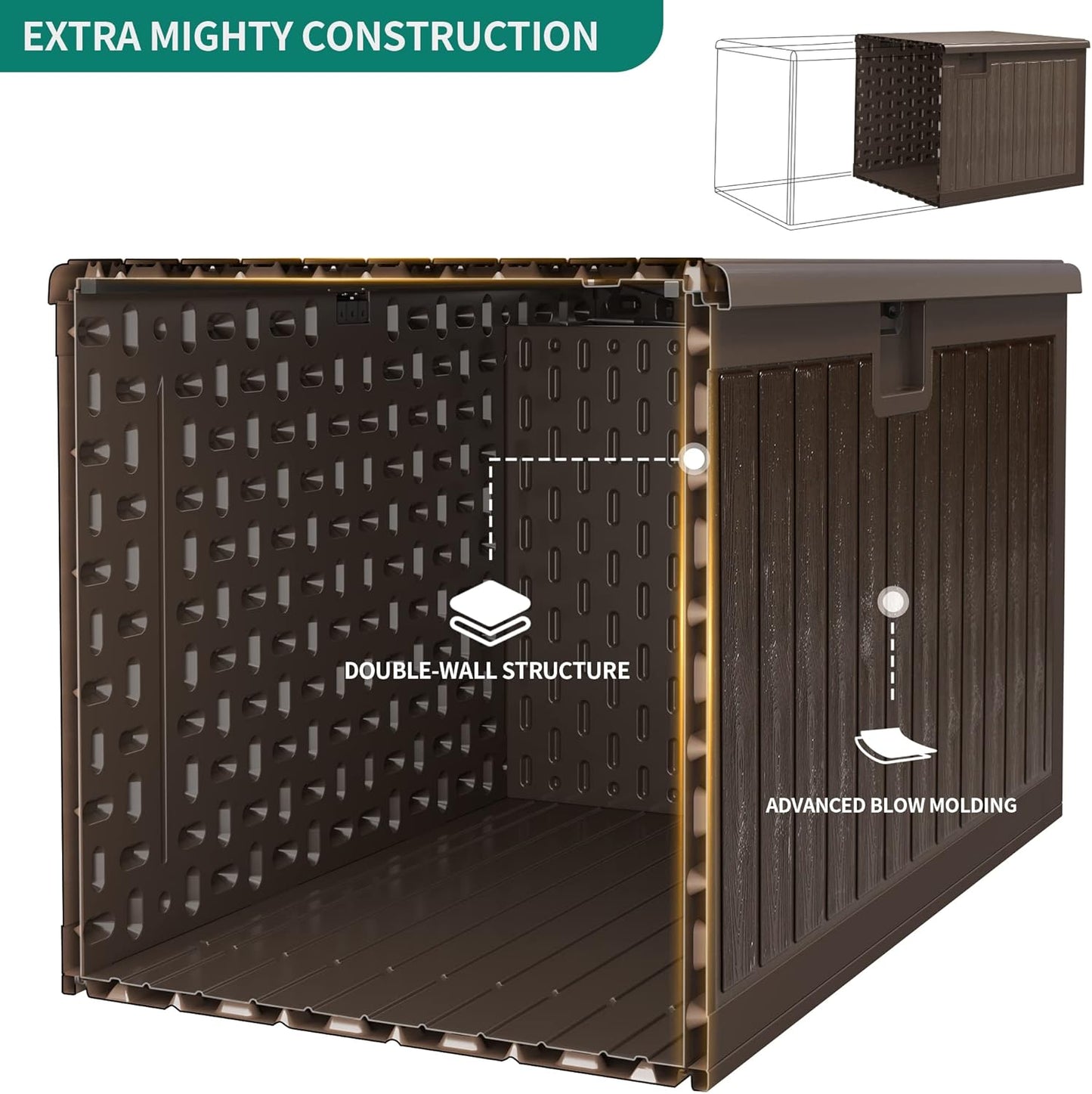 YITAHOME 90 Gallon Double-Wall Deck Box with Side Handles, Outdoor Large Storage for Patio Furniture Cushions, Garden Pool Accessories, Water Resistant & Lockable