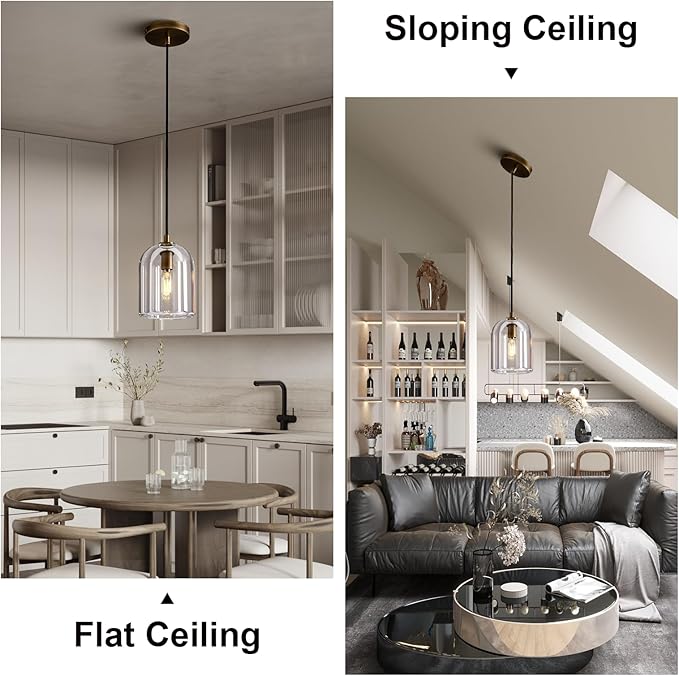 Brass Pendant Light Fixtures, Crystal Modern Pendant Lights, Indoor Pendant Light for Kitchen Island Dining Room Living Room Bedroom Bathroom, E12 Bulb Included