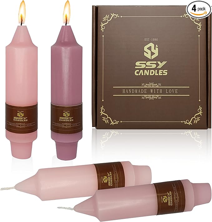5 Inch Short Taper Candles Unscented Handmade Set of 4 Smokeless Candle Sticks Tapered Candles for Dinner Wedding Yoga Decoration(Gradient Pink)