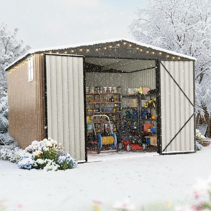 Quictent Heavy Duty 10X10 FT Metal Storage Shed, Lockable Steel Yard Waterproof Tool Shed for Garden, Backyard, Patio, Outside use with Combination Lock(9.5X9.5 FT Base,No Floor)