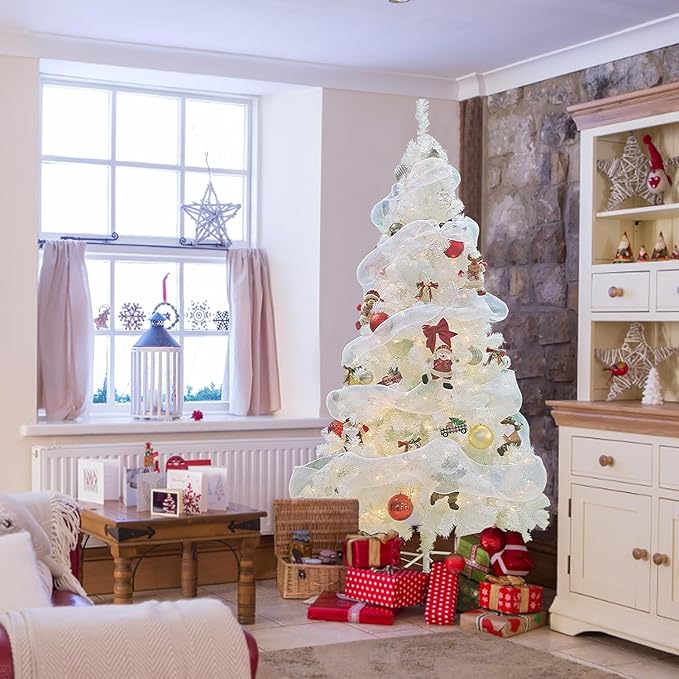 BESTHLS 7 FT White Christmas Tree Artificial Christmas Tree Pine for Holiday Decoration with Metal Stand and 1100 Branch Tips (7 Feet)