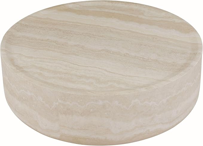 Round Mars Pattern Faux Marble Coffee Table, Modern Drum End Table for Living Room, No Assembly Required, Fiberglass Circle Coffee Table for Apartment (ø39.37" x 12")