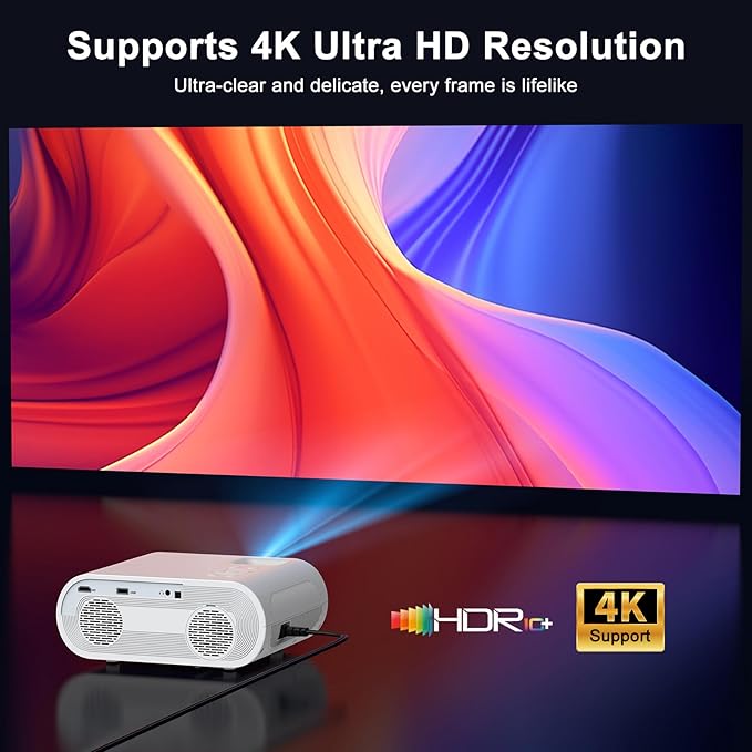 2500 ANSI Smart Projector, HOMPOW 4K Projector with WiFi and Bluetooth, Mini Projector, Built-in Streaming System, Projector with Apps, G.o.o.g.le Outdoor Projector, Home Projector for iOS/Android