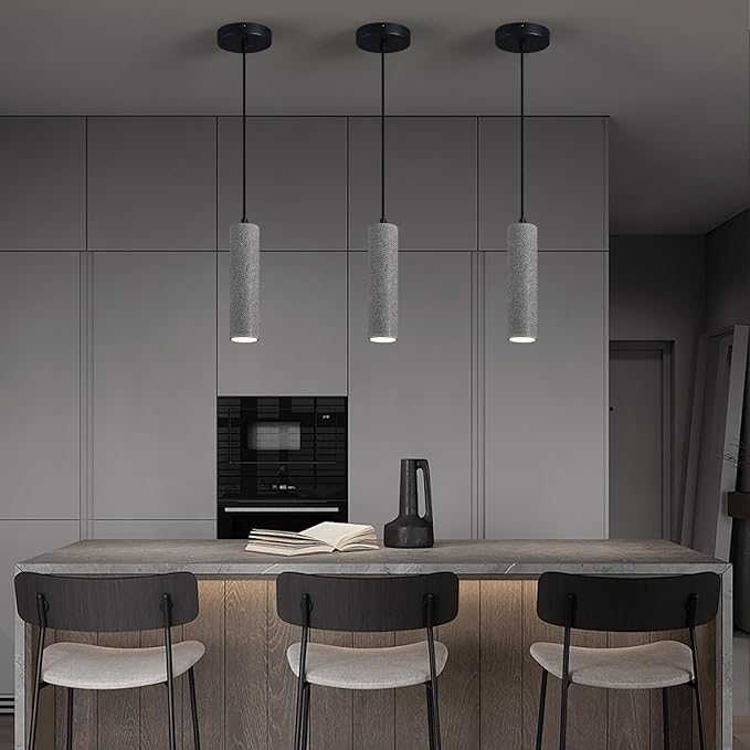 Modern Black LED Concrete Pendant Light Kitchen Islandceiling Light Fixture Pendant Lighting for Dining Room Coffee Club Resturant Bar Living Room(3-Pack)