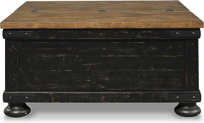 Signature Design by Ashley Valebeck Lift Top Coffee Table, Storage, Split-top Design, Wood, 36" W x 36" D x 18" H, 2-tone Distressed Brown & Black Finish