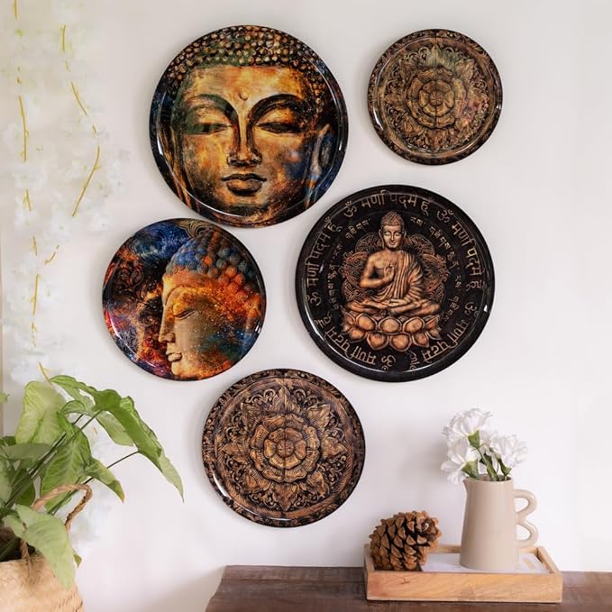 RITUALISTIC Nirvana Wall Plates- Set of 5 (Brown) | Decorative Wall Plates Hanging Room Decor Plate Wedding Gift | Christmas gifts