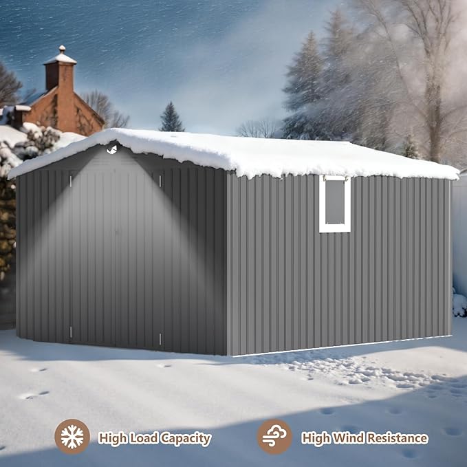 10x12 FT Outdoor Storage Shed, Metal Sheds & Outdoor Storage, Waterproof Sheds with Lockable Doors for Backyard (Black, with Window)
