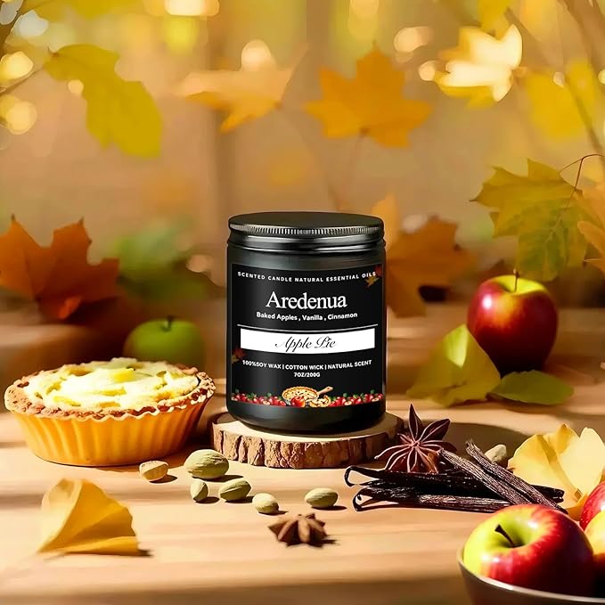 Apple Pie Candle – Apple Candles for Christmas, Holiday Winter Scented Candles with Warm Cinnamon & Baked Apple Aroma for Christmas Home Décor, Cozy Seasonal Candle Gift for Women & Men