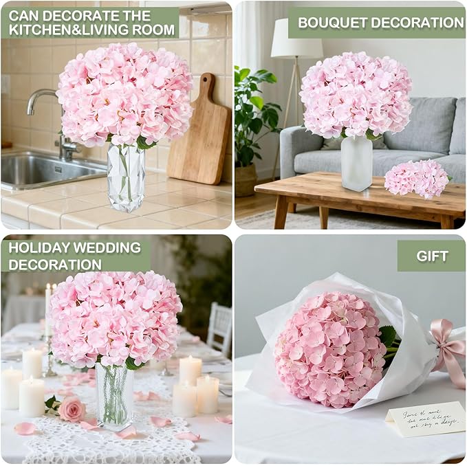 Artificial Flower Hydrangea Fake Hydrangea, Used in The Center of The Family Bathroom Desk Shelf or Wedding Bouquet Decoration, Contains 6 Pink Branches