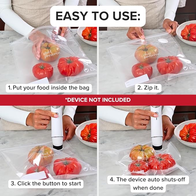Chef Preserve Reusable Vacuum Sealer Bags for Food – 30 BPA-Free XL Large (12 x 20 in) Food Storage Bags, Freezer, Microwave – Odor-Resistant, Leak-Proof – Compatible with Chef Preserve Vacuum Sealers