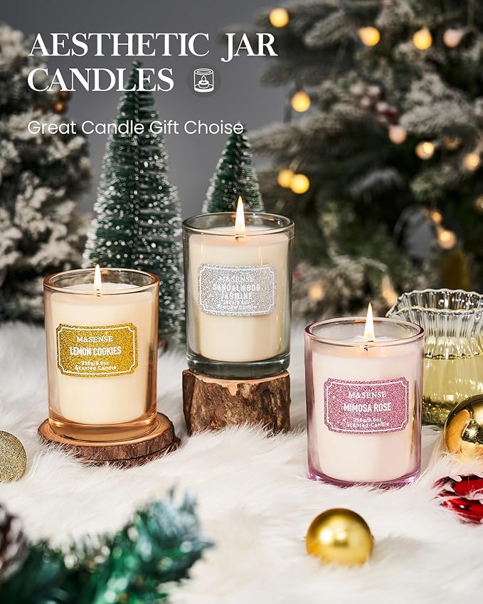 M&SENSE Sandalwood Jasmine Scented Candles, Christmas Candle 8.8 oz, Holiday Natural Candles Gifts for Women, 50 Hours Long Burning Candle for Winter Christmas Decor