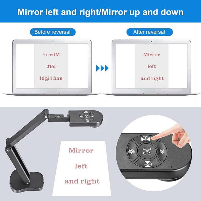 4K USB Document Camera for Teacher, 8MP Webcam & Visualiser for A3 Size with Dual Microphones, 3-Level LED Light, Image Invert, Foldable for Live Demo, Work with Windows, macOS and Chrome OS